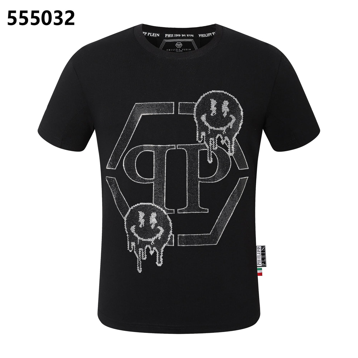 PHILIPP PLEIN Round-Neck T-Shirt with Cartoon Smiley Face Design
