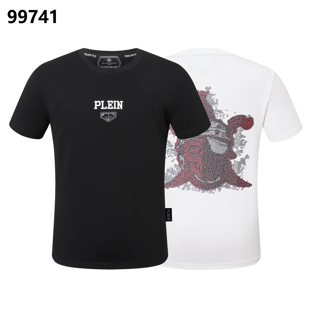 PHILIPP PLEIN Round-Neck T-Shirt with Red Skull Design