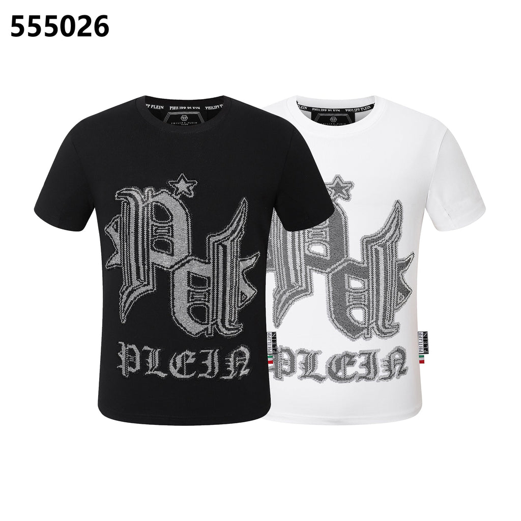 PHILIPP PLEIN Round-Neck T-Shirt with Diamond-Studded Lettering
