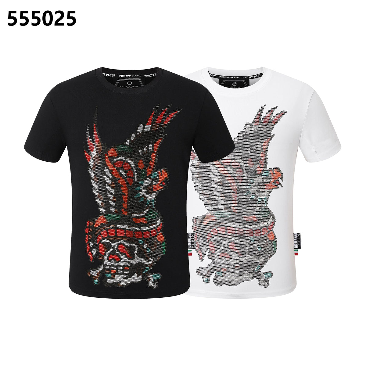 PHILIPP PLEIN Round-neck T-shirt with a skull-and-eagle design