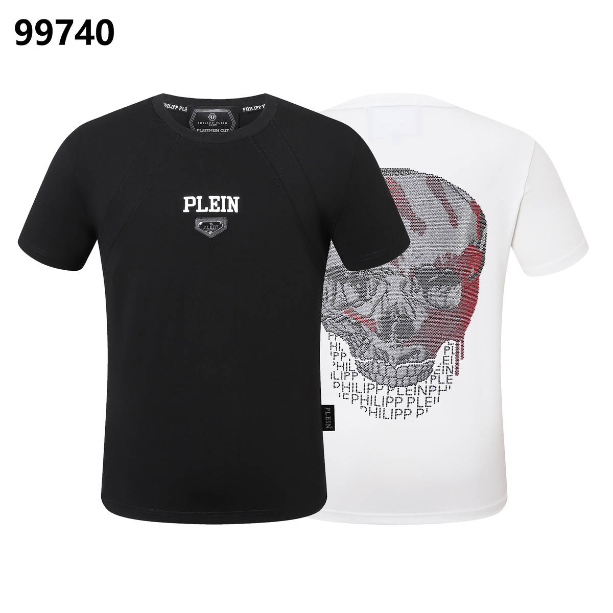 PHILIPP PLEIN Round-Neck T-Shirt with a Skull and Blood-Red Palm Design