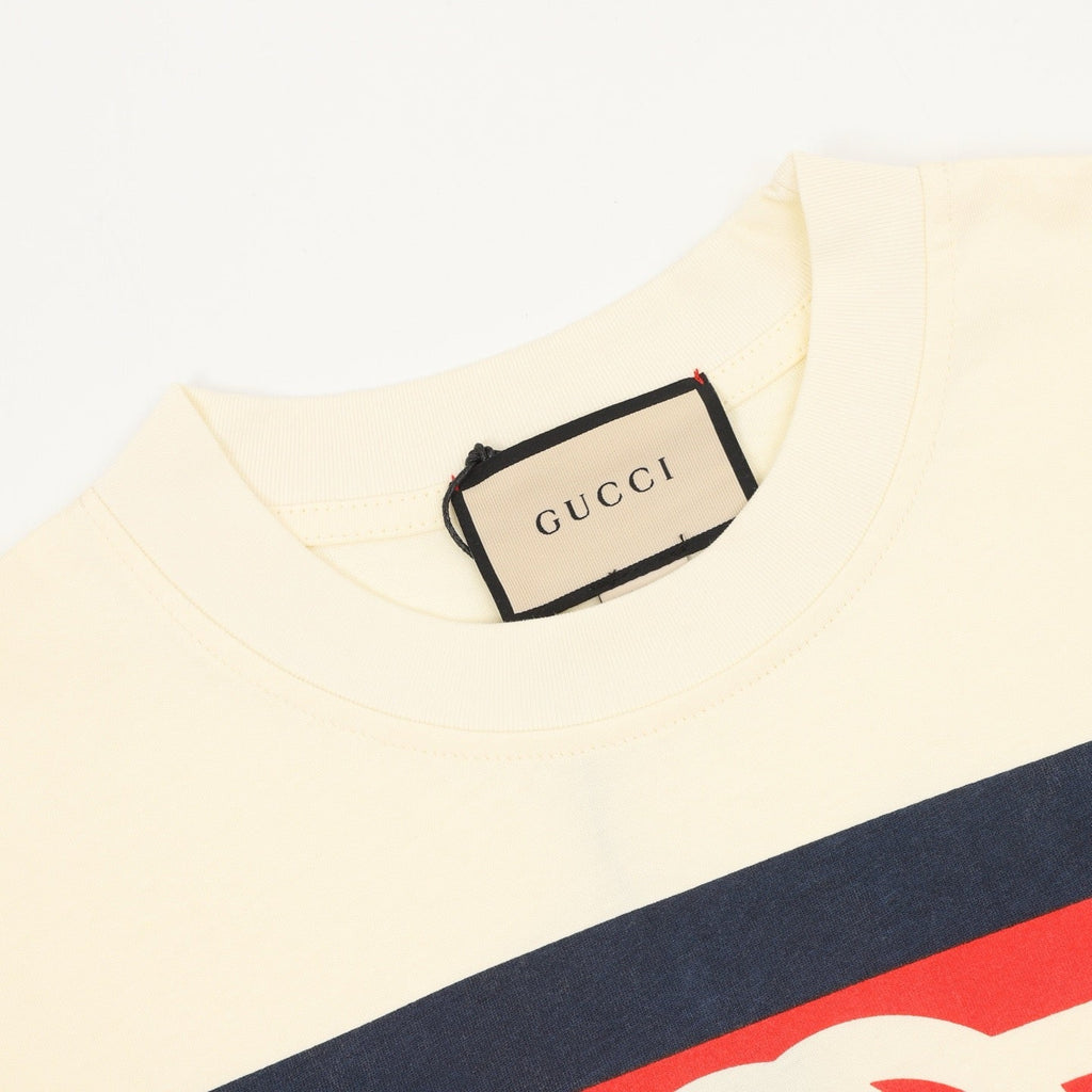 Gucci Short-Sleeve T-Shirt with Interlocking “G” Stripe Print