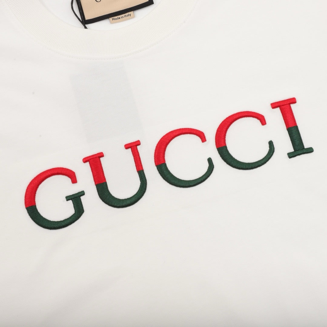 Gucci Red and Green 3D Embroidered Ribbon Short-Sleeve Shirt