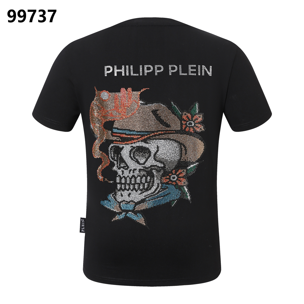 PHILIPP PLEIN Round-Neck T-Shirt with Denim Skull Print