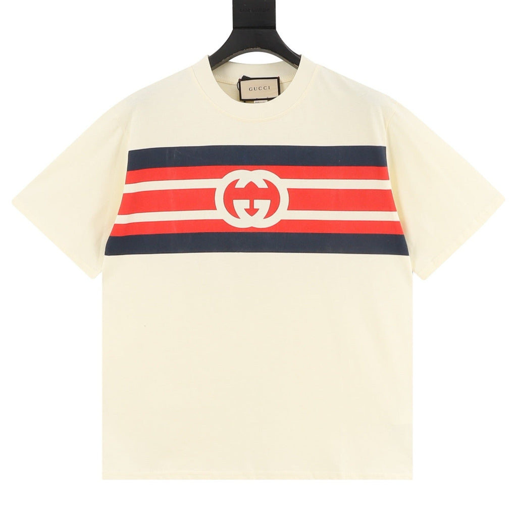 Gucci Short-Sleeve T-Shirt with Interlocking “G” Stripe Print