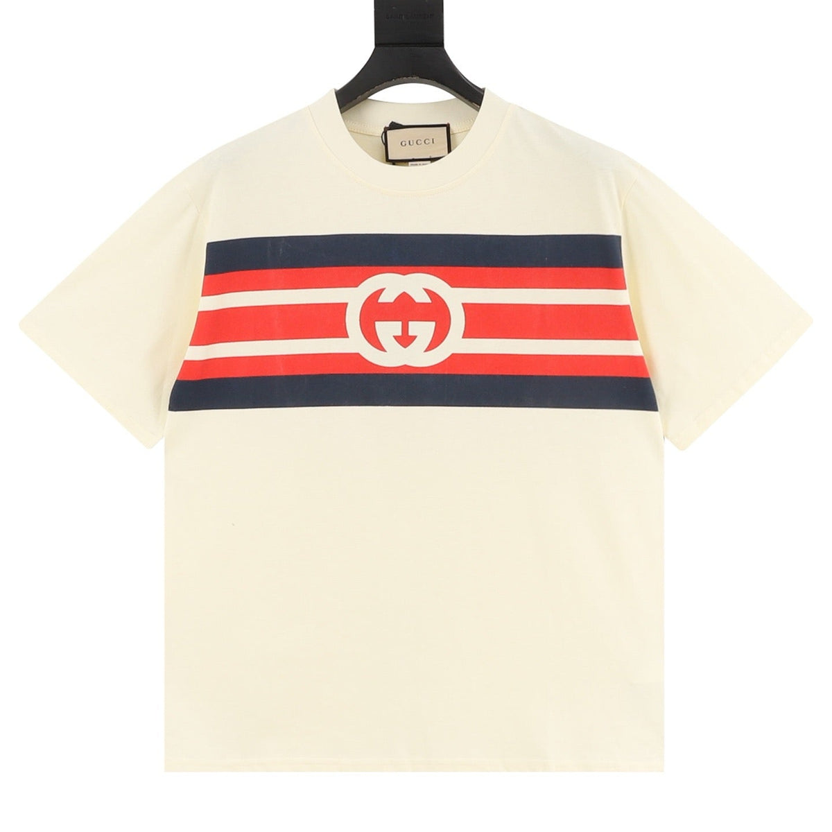 Gucci Short-Sleeve T-Shirt with Interlocking “G” Stripe Print