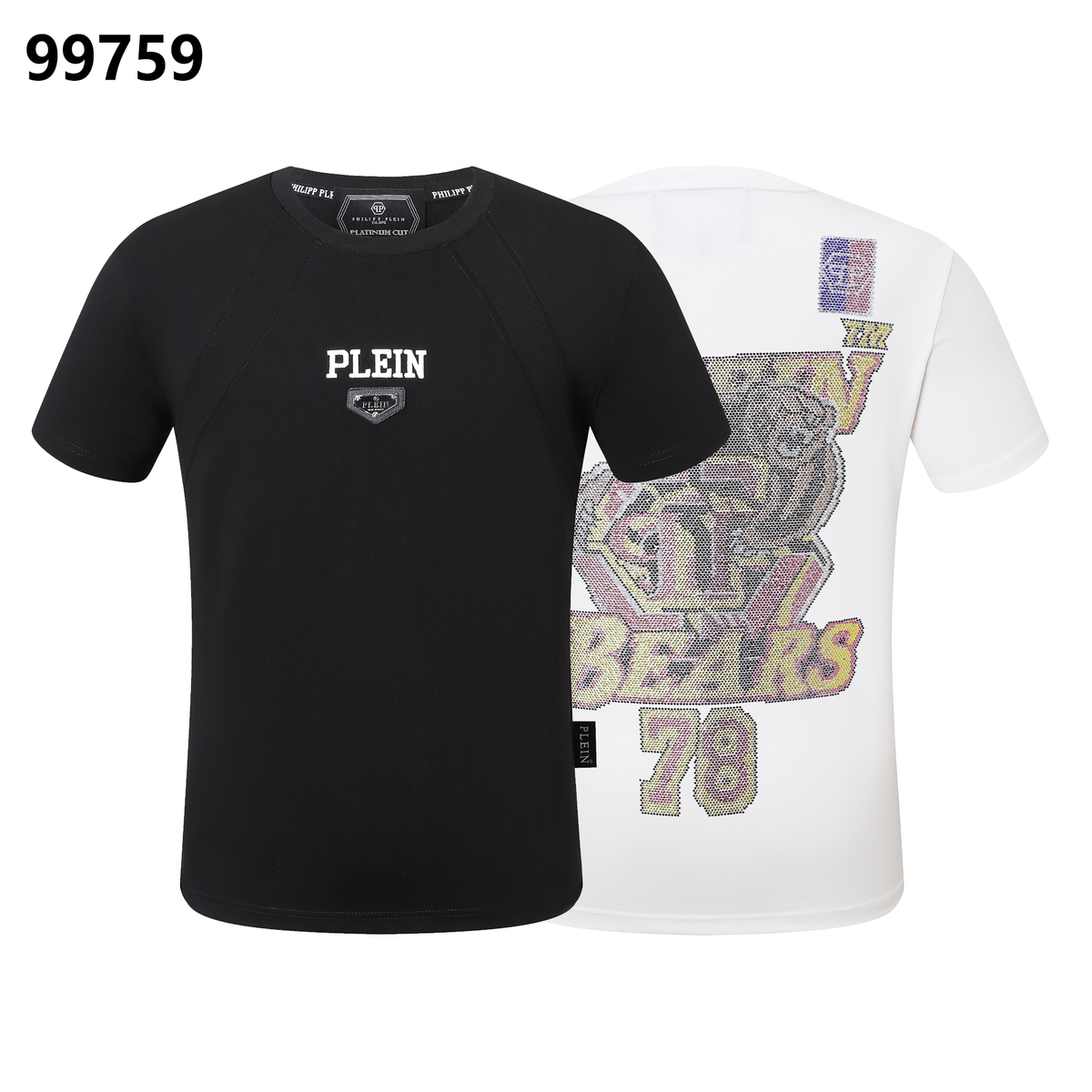 PHILIPP PLEIN Letter Grizzly Rhinestone Crew Neck T-Shirt