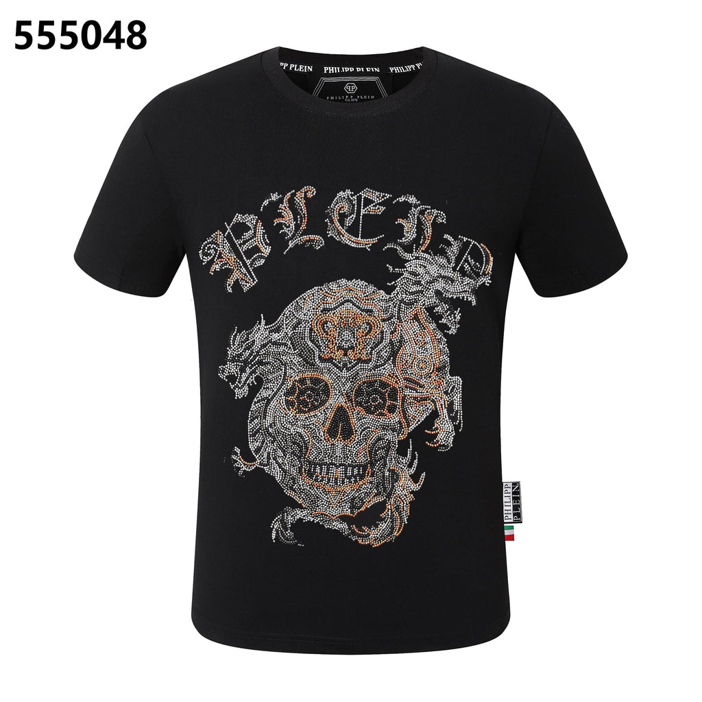 PHILIPP PLEIN Round-Neck T-Shirt with Skull and Dragon Design