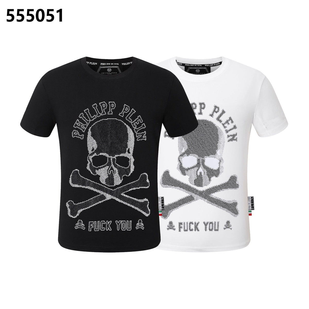 PHILIPP PLEIN Round-Neck T-Shirt with Skull and Crossbones Design