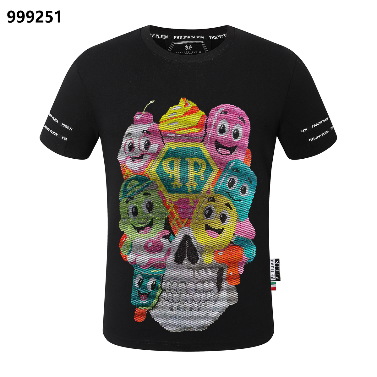 PHILIPP PLEIN Fun Cartoon Skeleton Ice Cream Round-Neck T-Shirt