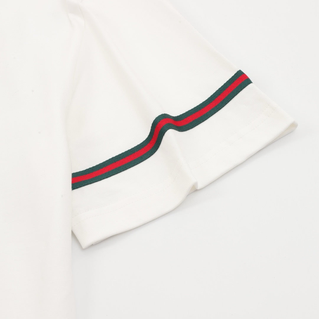 Gucci Red and Green 3D Embroidered Ribbon Short-Sleeve Shirt