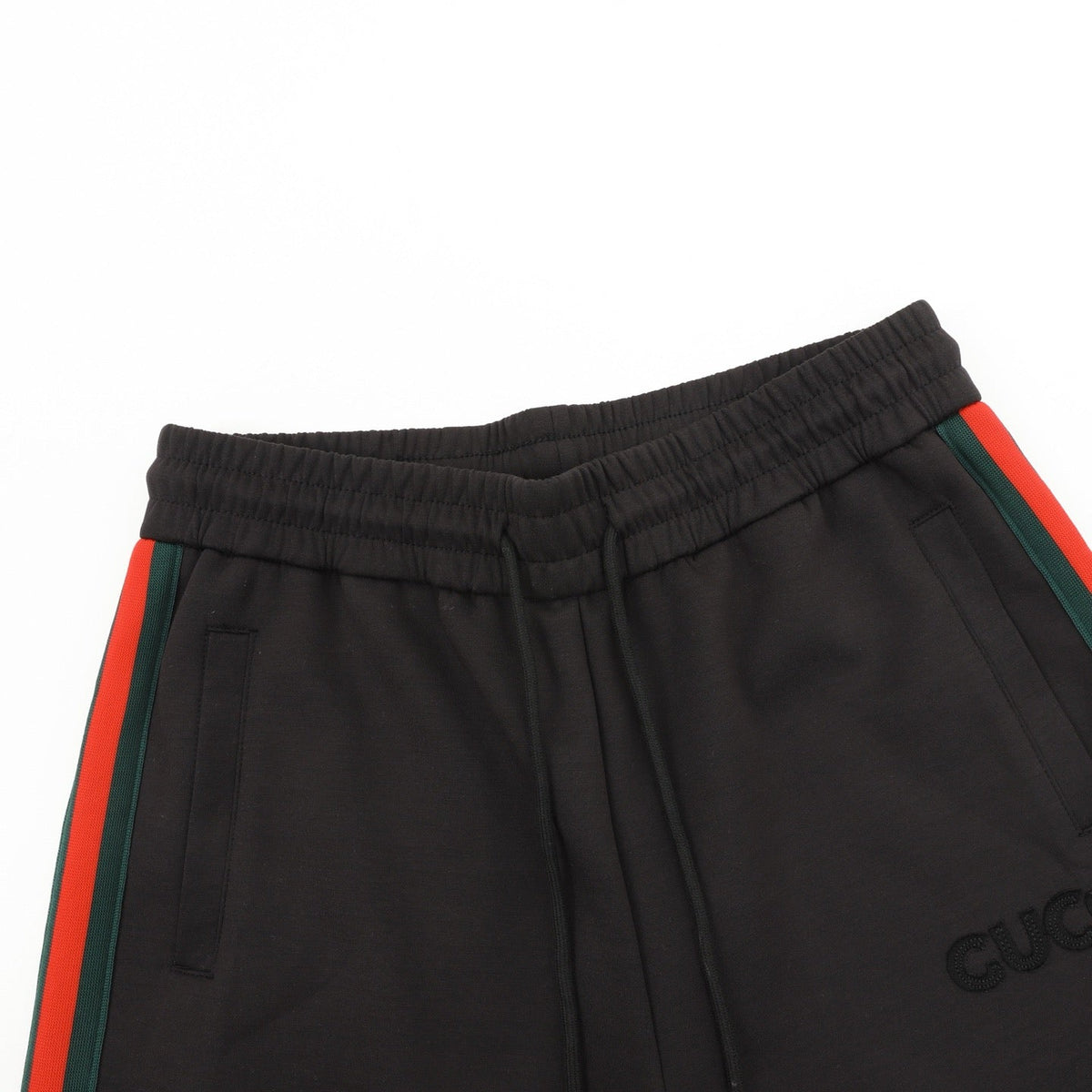 Gucci Shorts with Embroidered Patches and Red and Green Woven Stripes on the Sides