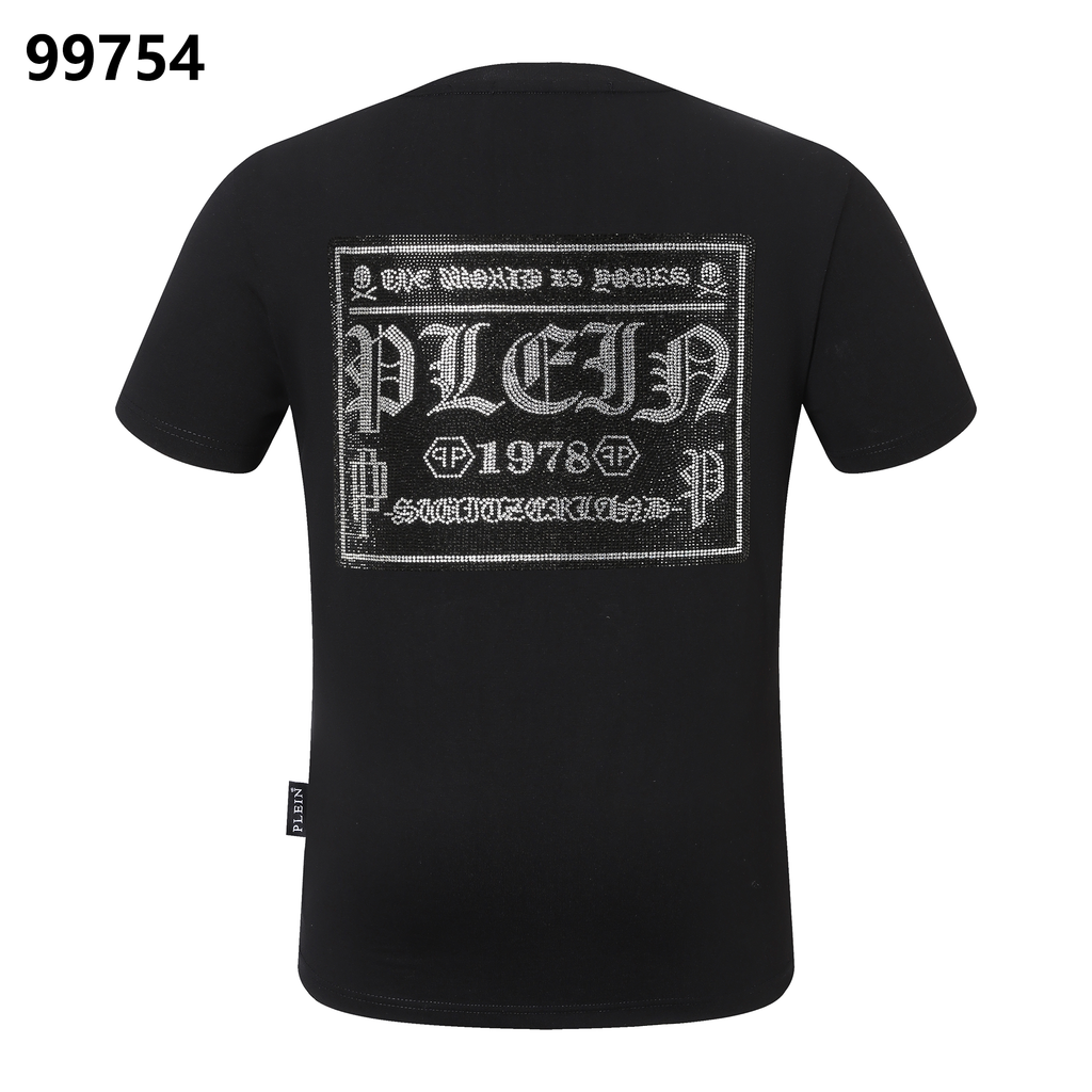 PHILIPP PLEIN Round-Neck T-Shirt with Rhinestone Letters