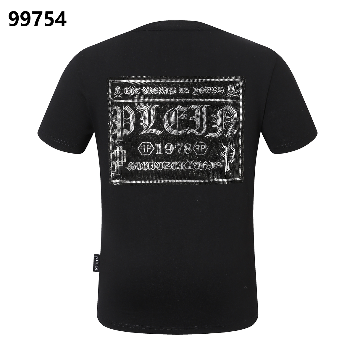 PHILIPP PLEIN Round-Neck T-Shirt with Rhinestone Letters