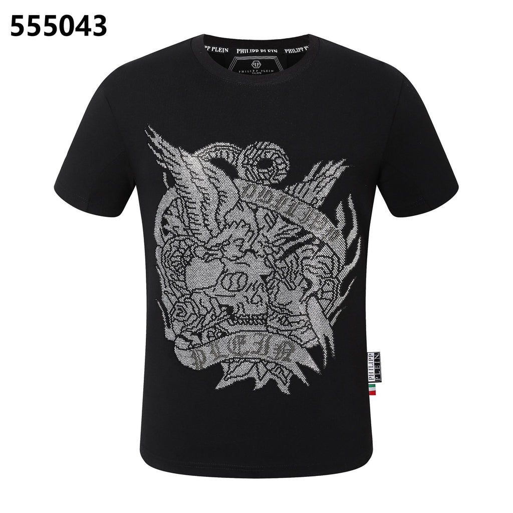 PHILIPP PLEIN Round-Neck T-Shirt with Skull and Eagle Design