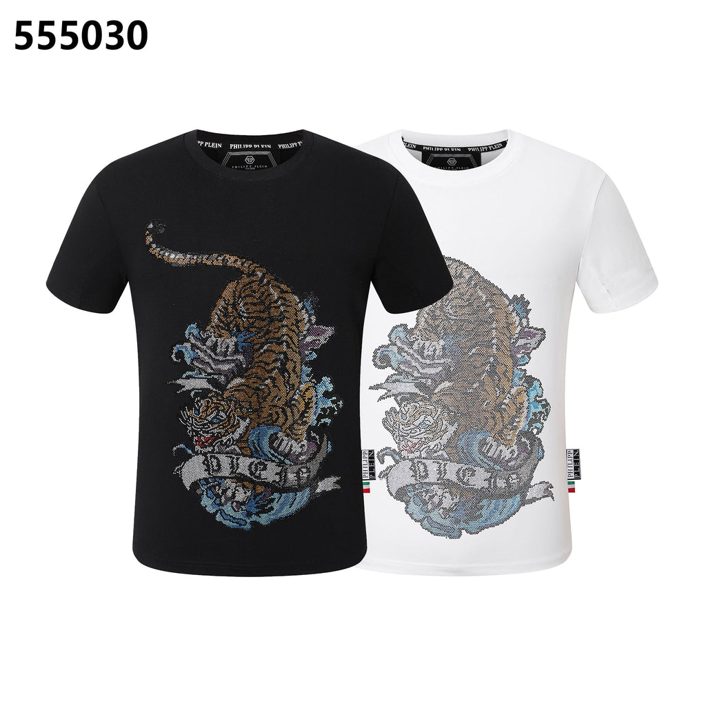 PHILIPP PLEIN Round-Neck T-Shirt with Tiger Print