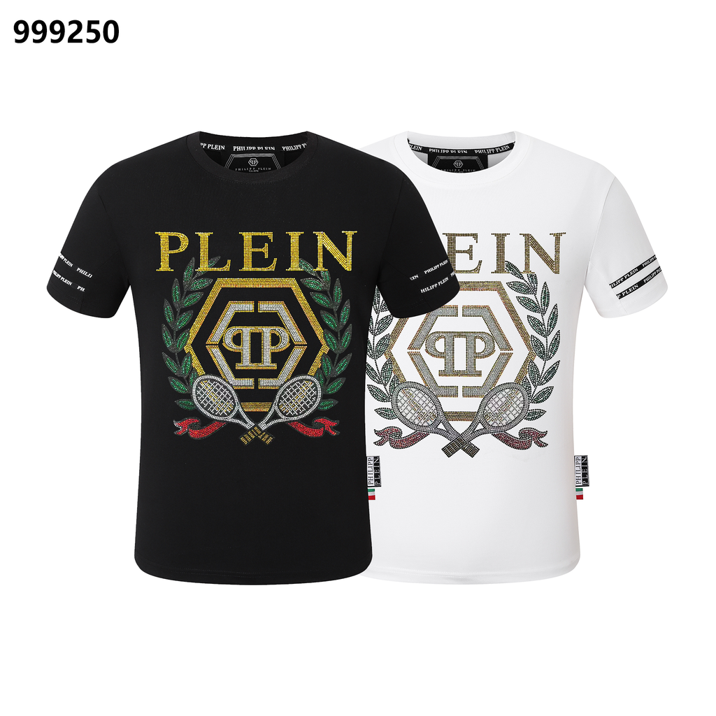 PHILIPP PLEIN Gold-Letter Tennis Crew Neck T-Shirt