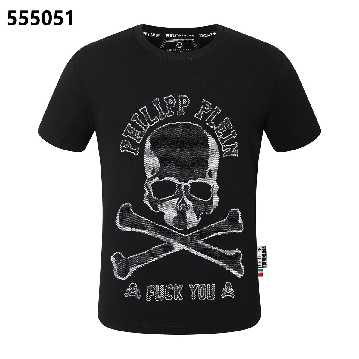 PHILIPP PLEIN Round-Neck T-Shirt with Skull and Crossbones Design