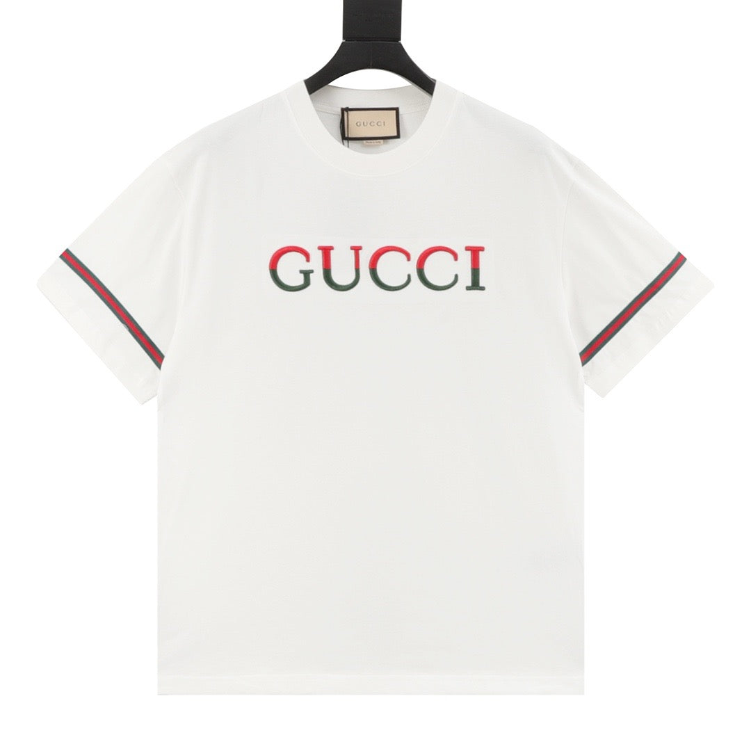 Gucci Red and Green 3D Embroidered Ribbon Short-Sleeve Shirt