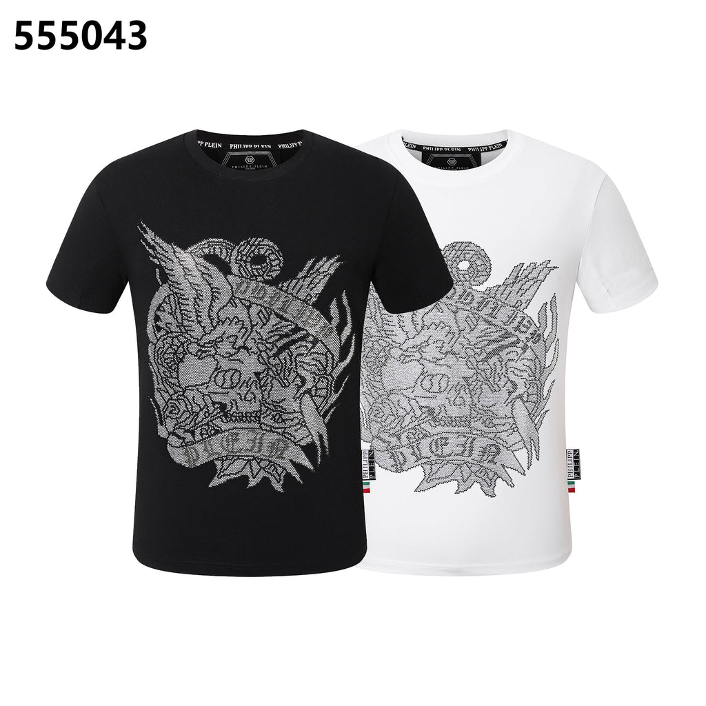 PHILIPP PLEIN Round-Neck T-Shirt with Skull and Eagle Design