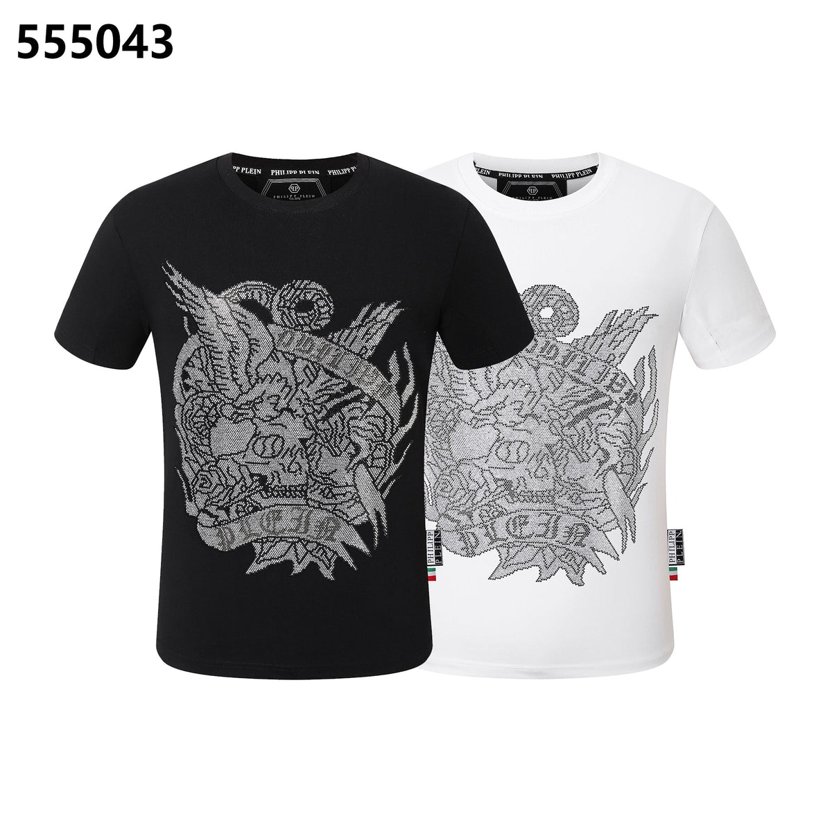 PHILIPP PLEIN Round-Neck T-Shirt with Skull and Eagle Design