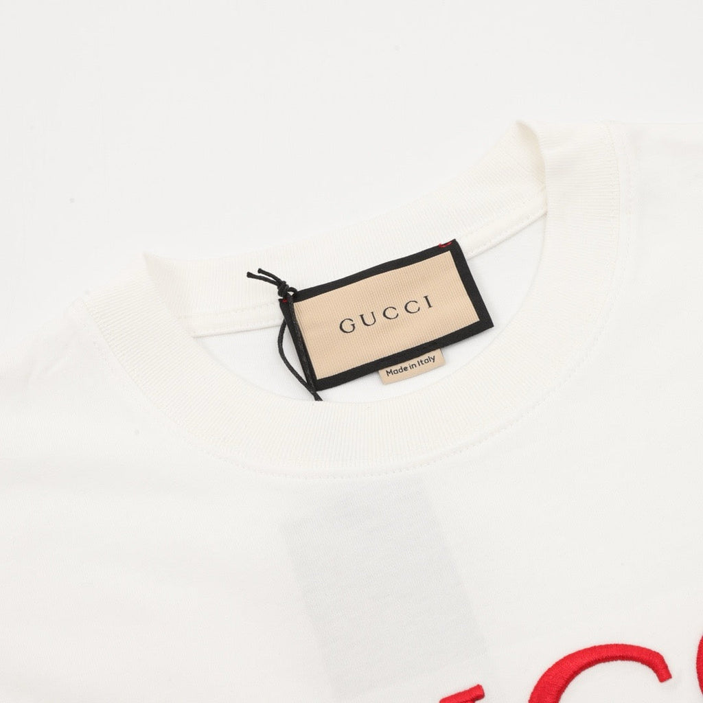 Gucci Red and Green 3D Embroidered Ribbon Short-Sleeve Shirt