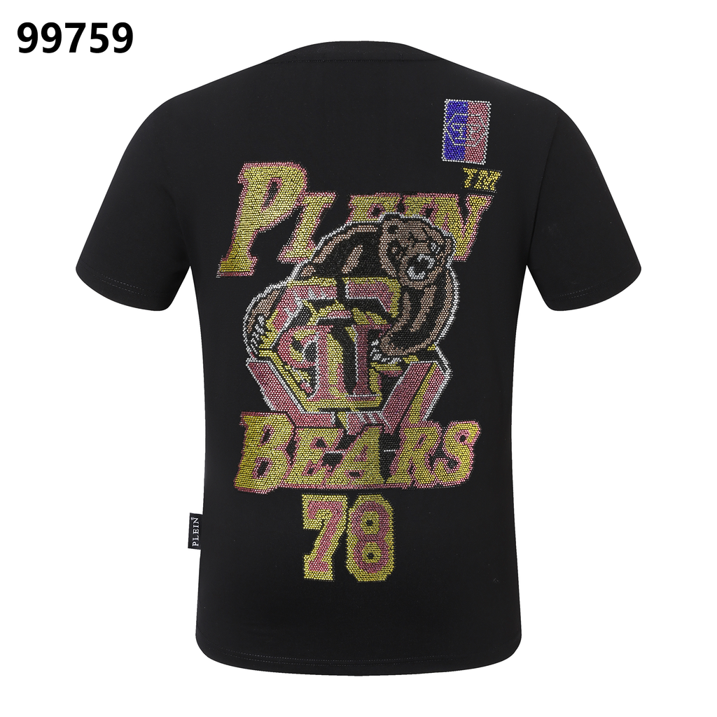 PHILIPP PLEIN Letter Grizzly Rhinestone Crew Neck T-Shirt