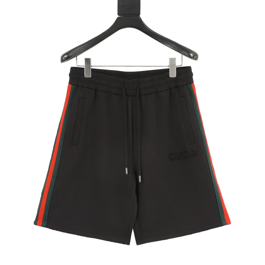Gucci Shorts with Embroidered Patches and Red and Green Woven Stripes on the Sides