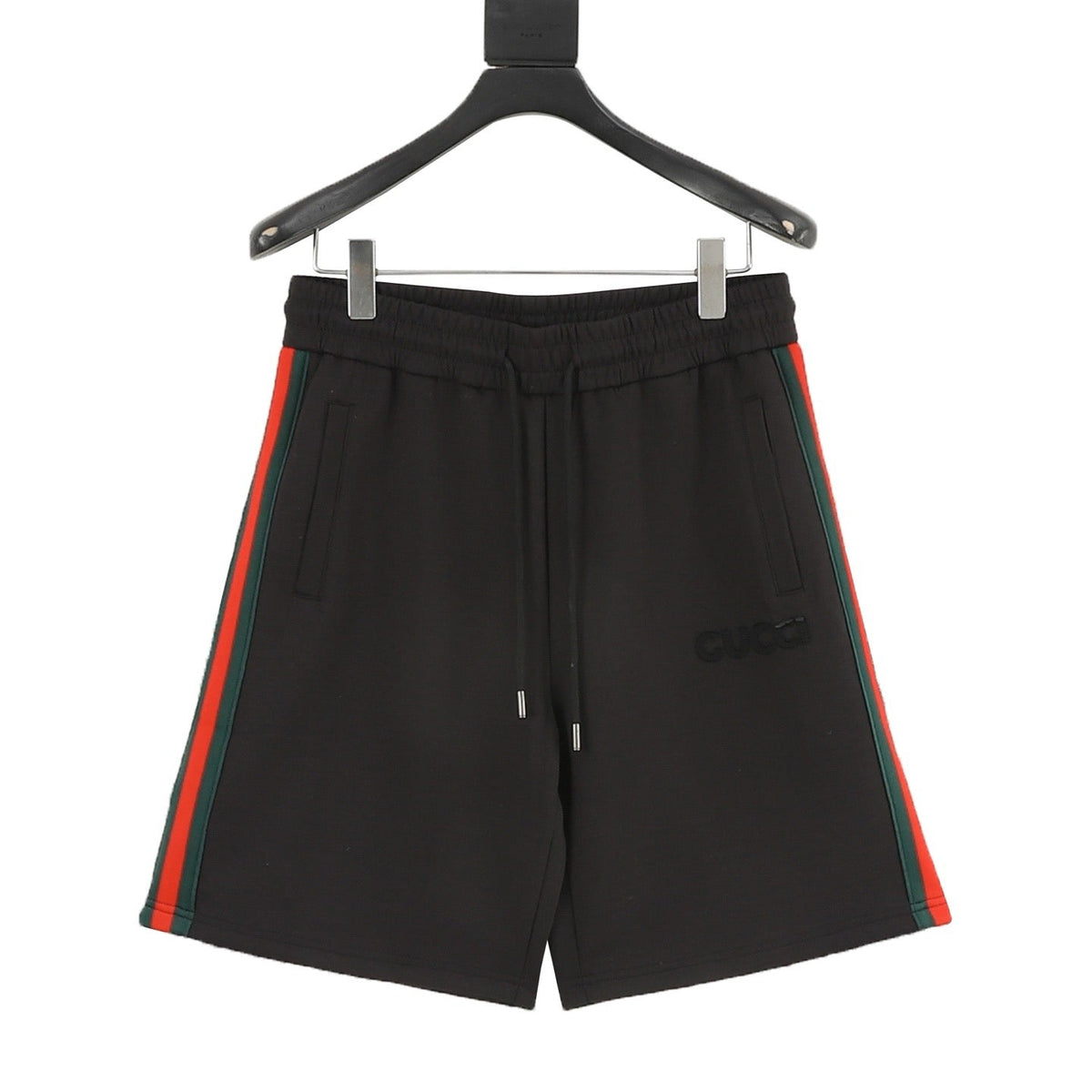 Gucci Shorts with Embroidered Patches and Red and Green Woven Stripes on the Sides