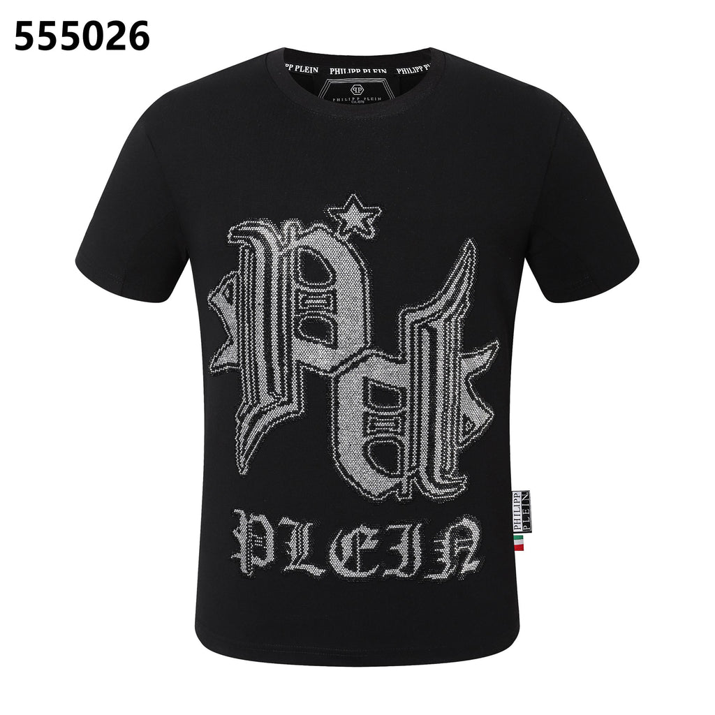 PHILIPP PLEIN Round-Neck T-Shirt with Diamond-Studded Lettering