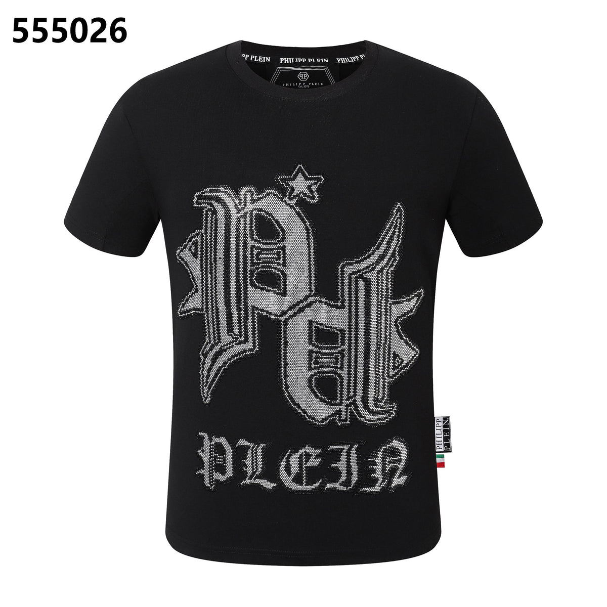 PHILIPP PLEIN Round-Neck T-Shirt with Diamond-Studded Lettering