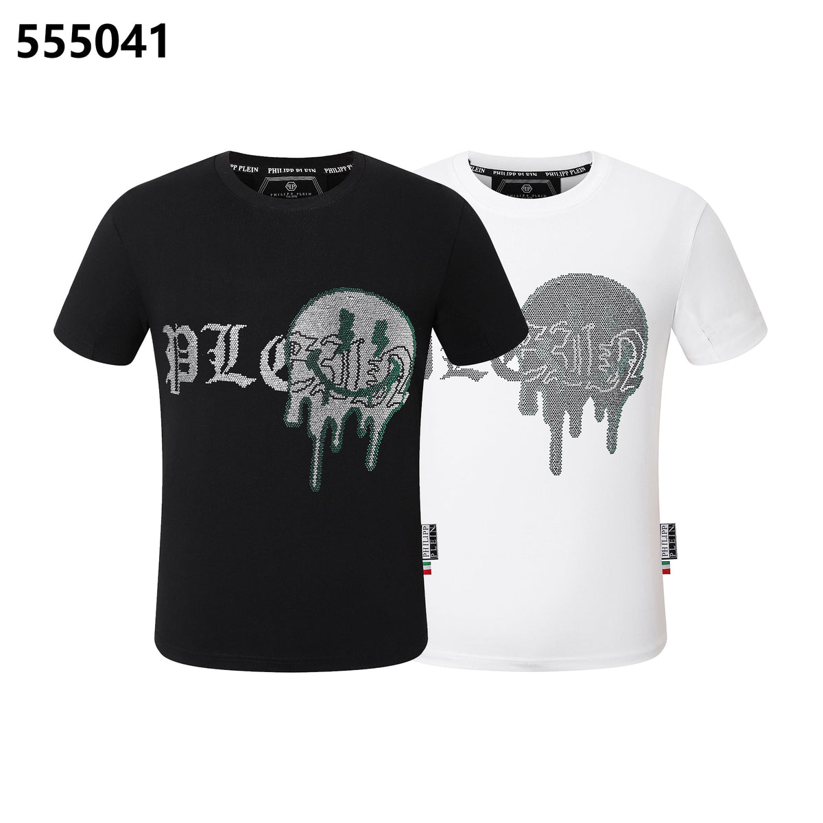 PHILIPP PLEIN Round-Neck T-Shirt with Embroidered Letters and Rhinestones