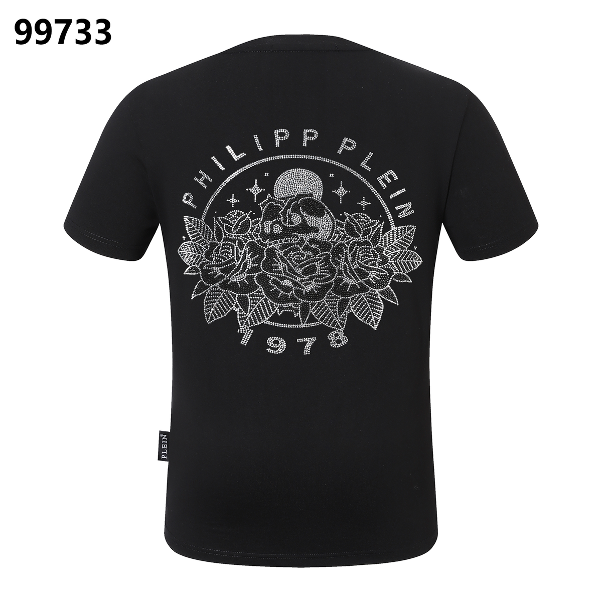 PHILIPP PLEIN Round-Neck T-Shirt with Rose Embroidery and Rhinestones