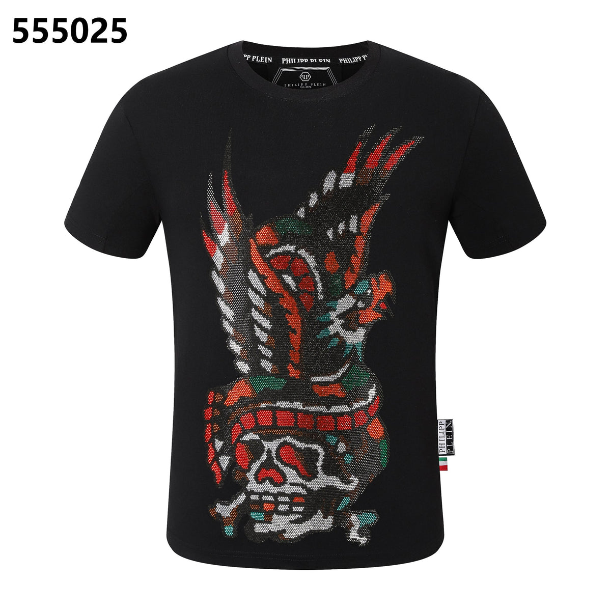 PHILIPP PLEIN Round-neck T-shirt with a skull-and-eagle design