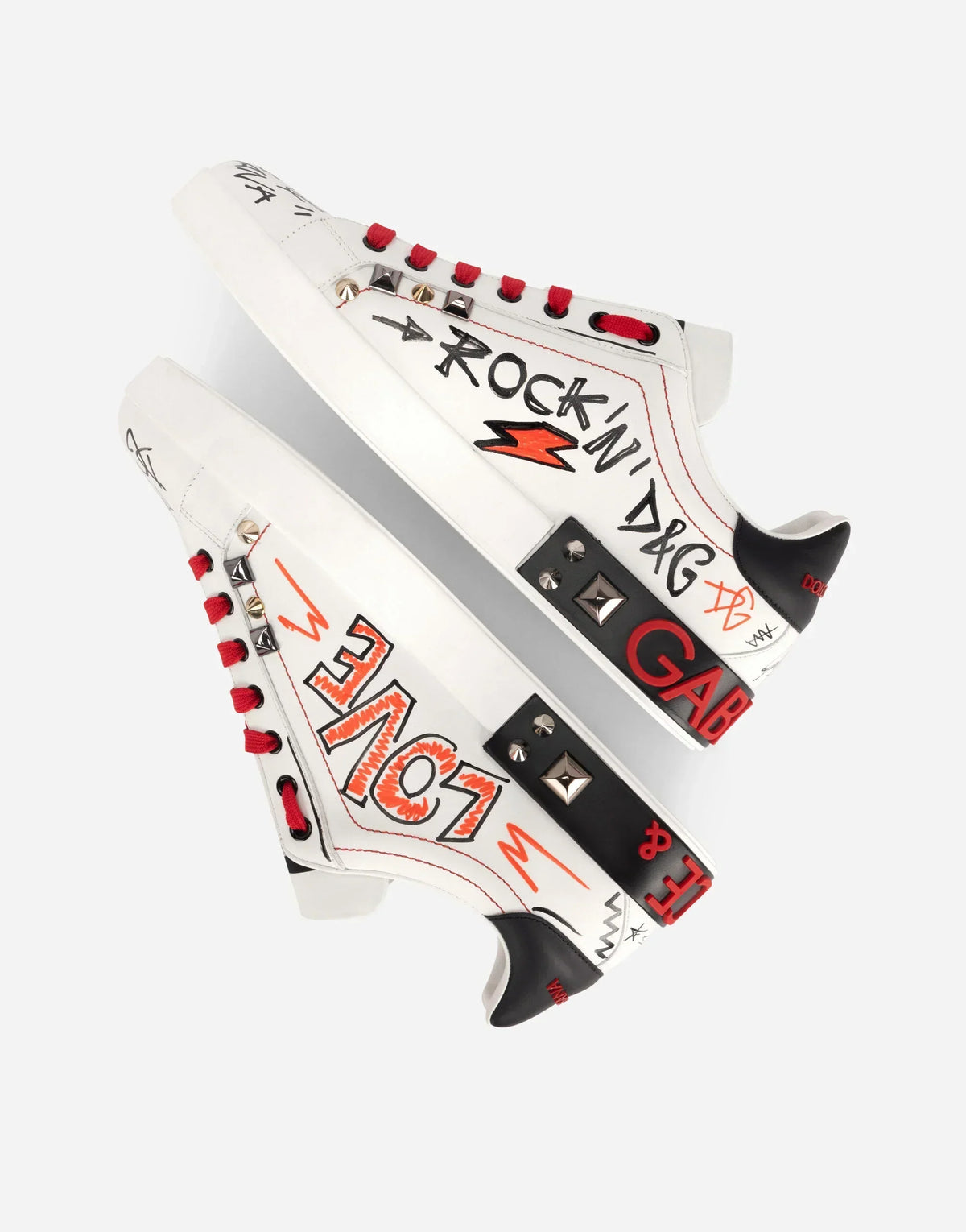D&G Calfskin Portofino Sneakers With Embroidery And Studs