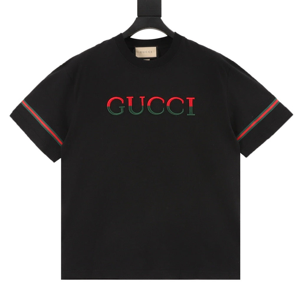 Gucci Red and Green 3D Embroidered Ribbon Short-Sleeve Shirt