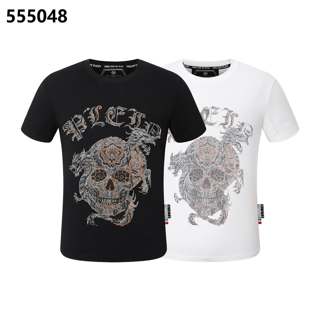 PHILIPP PLEIN Round-Neck T-Shirt with Skull and Dragon Design