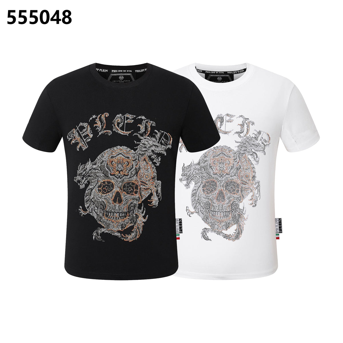 PHILIPP PLEIN Round-Neck T-Shirt with Skull and Dragon Design