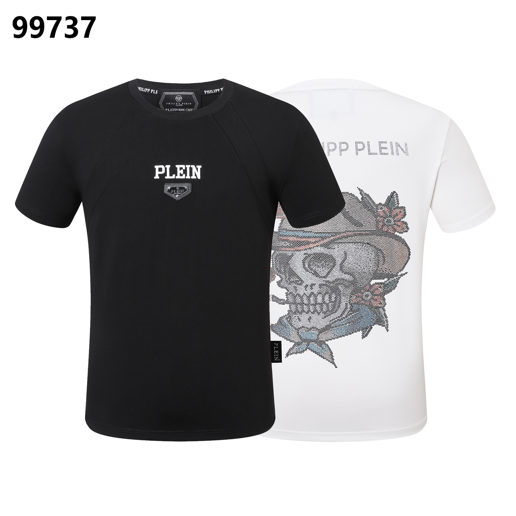 PHILIPP PLEIN Round-Neck T-Shirt with Denim Skull Print