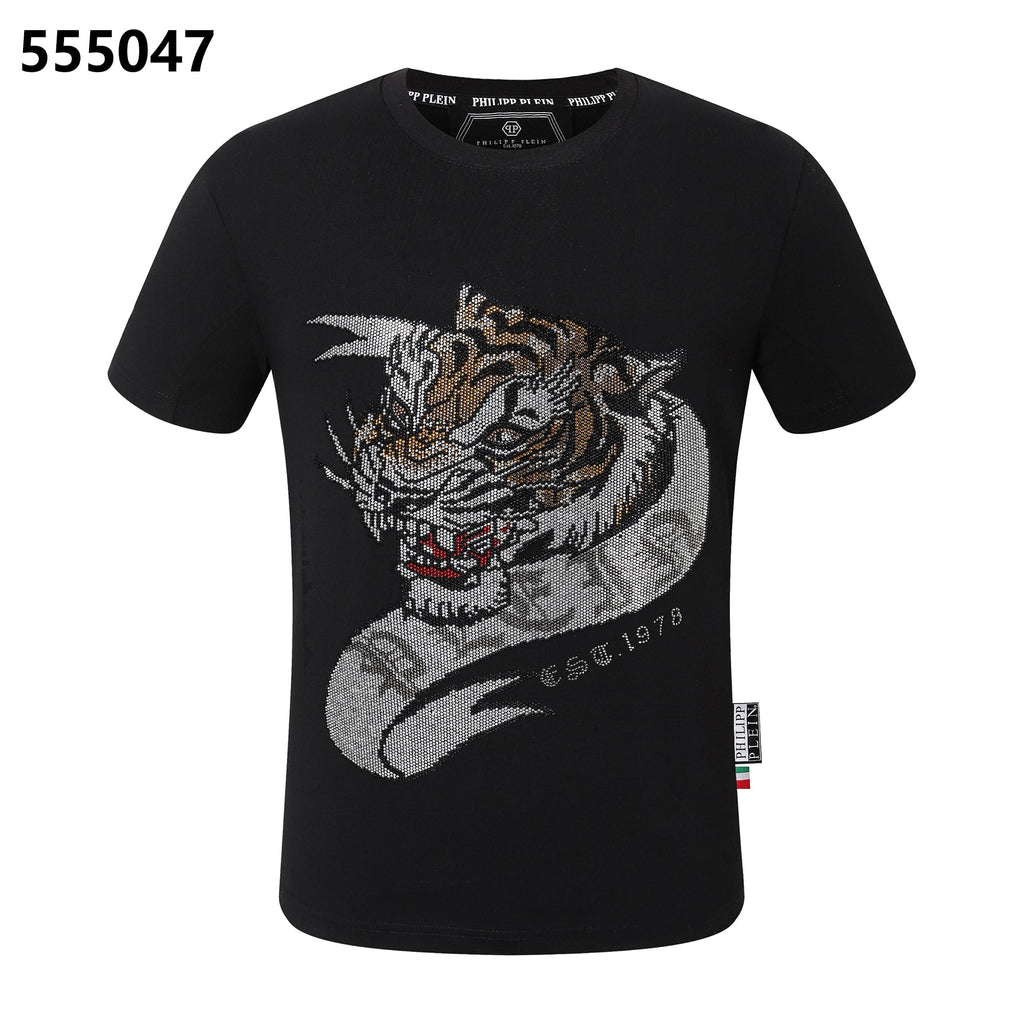 PHILIPP PLEIN Round-Neck T-Shirt with Tiger Head Design