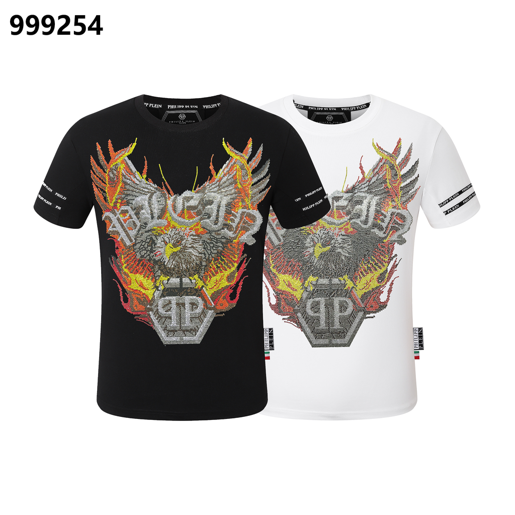 PHILIPP PLEIN Round-Neck T-Shirt with a Flaming Eagle Design