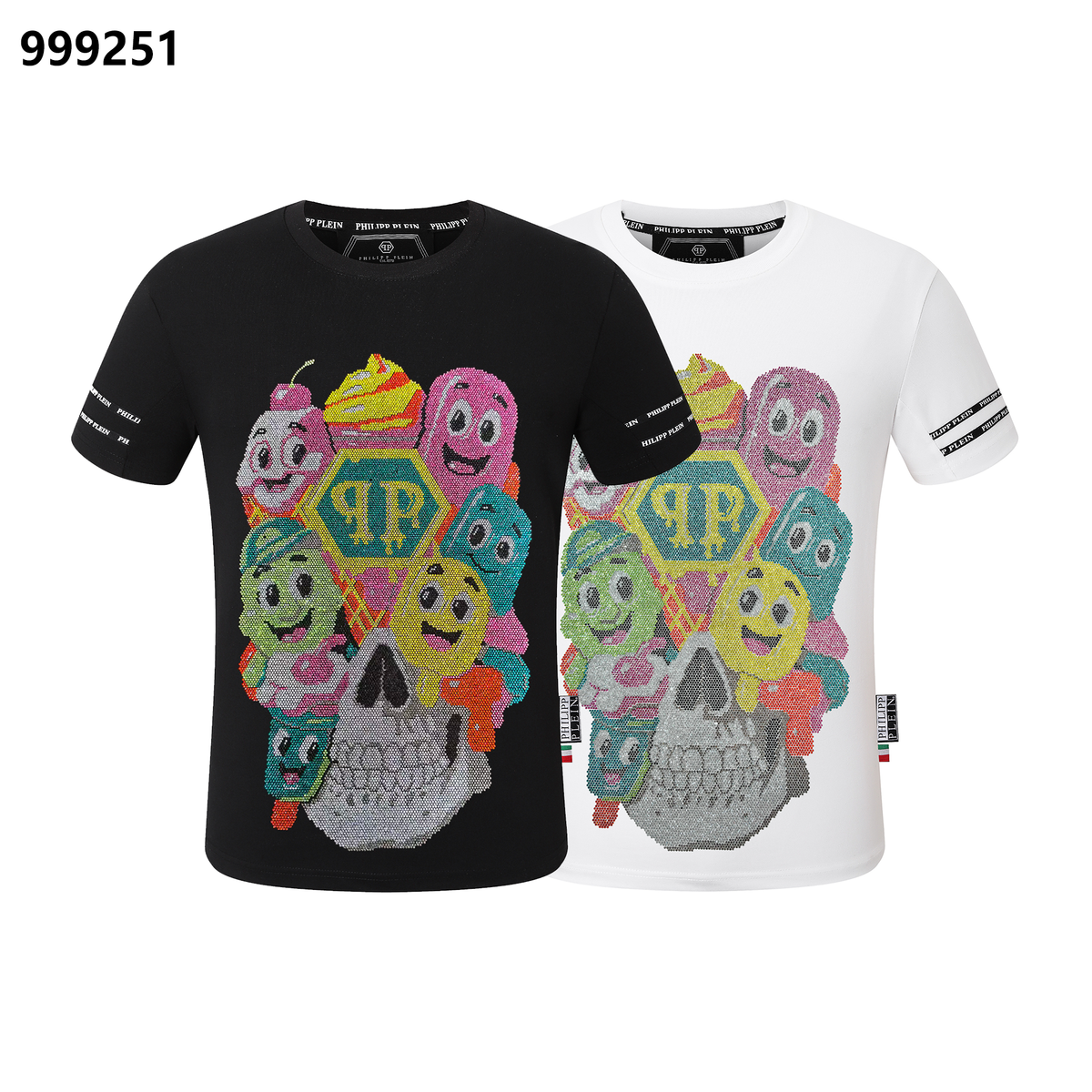 PHILIPP PLEIN Fun Cartoon Skeleton Ice Cream Round-Neck T-Shirt