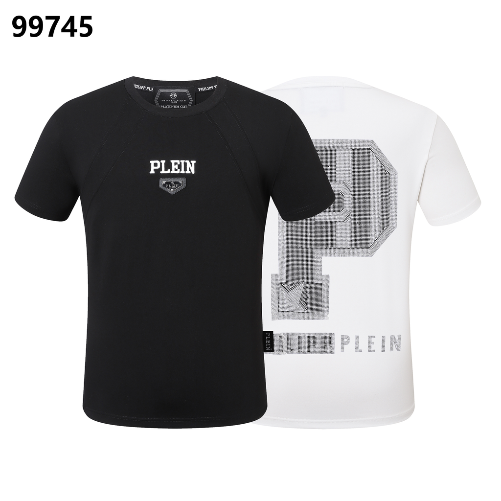 PHILIPP PLEIN Round-Neck T-Shirt with Diamond-Studded Lettering