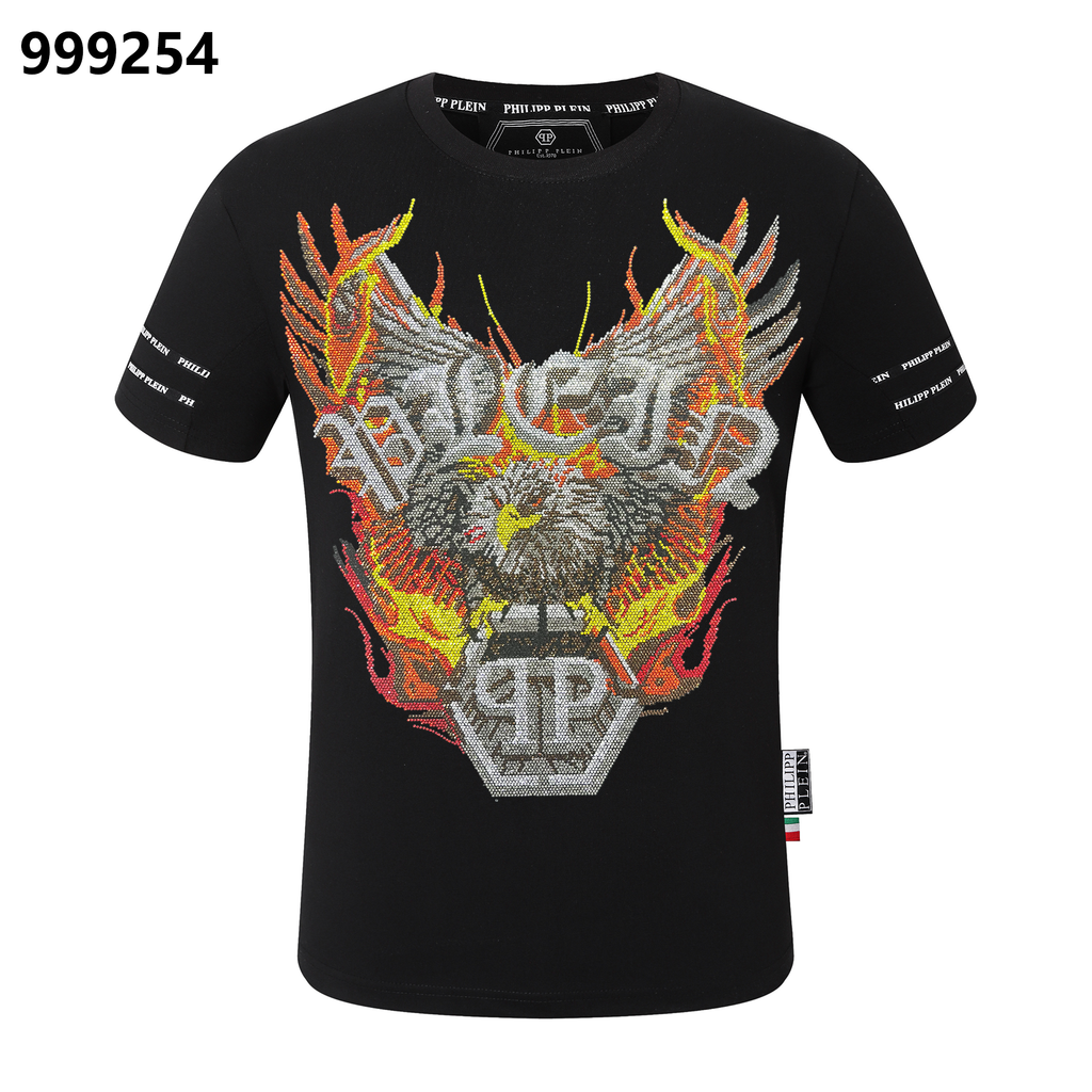 PHILIPP PLEIN Round-Neck T-Shirt with a Flaming Eagle Design