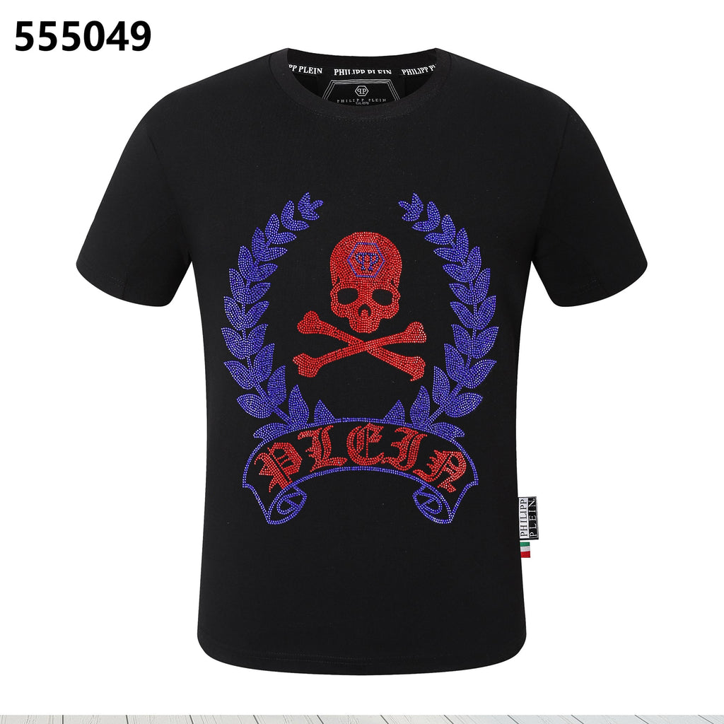 PHILIPP PLEIN Round-Neck T-Shirt with Red Skull Design