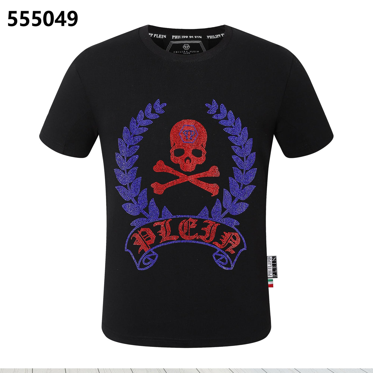 PHILIPP PLEIN Round-Neck T-Shirt with Red Skull Design
