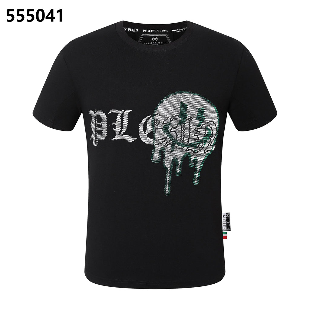 PHILIPP PLEIN Round-Neck T-Shirt with Embroidered Letters and Rhinestones