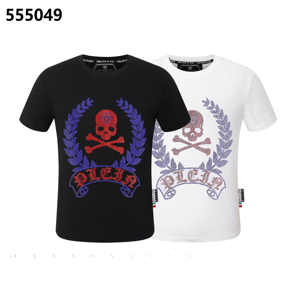 PHILIPP PLEIN Round-Neck T-Shirt with Red Skull Design