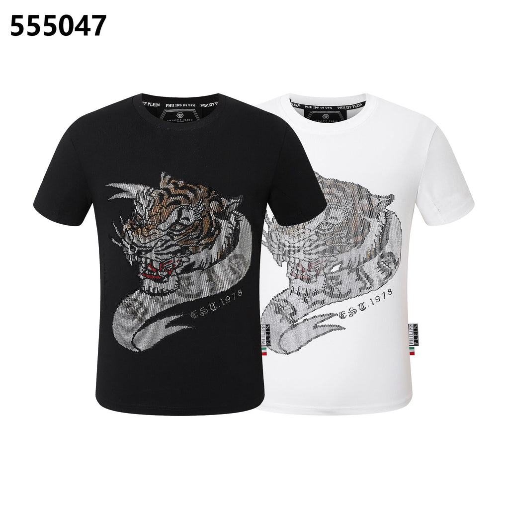 PHILIPP PLEIN Round-Neck T-Shirt with Tiger Head Design